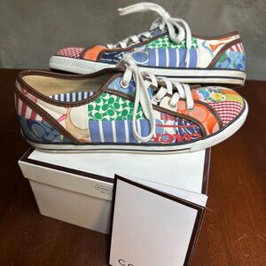 Coach Daphney Patchwork Sneakers - Multi-Color Signature Print - Women's 9 + box